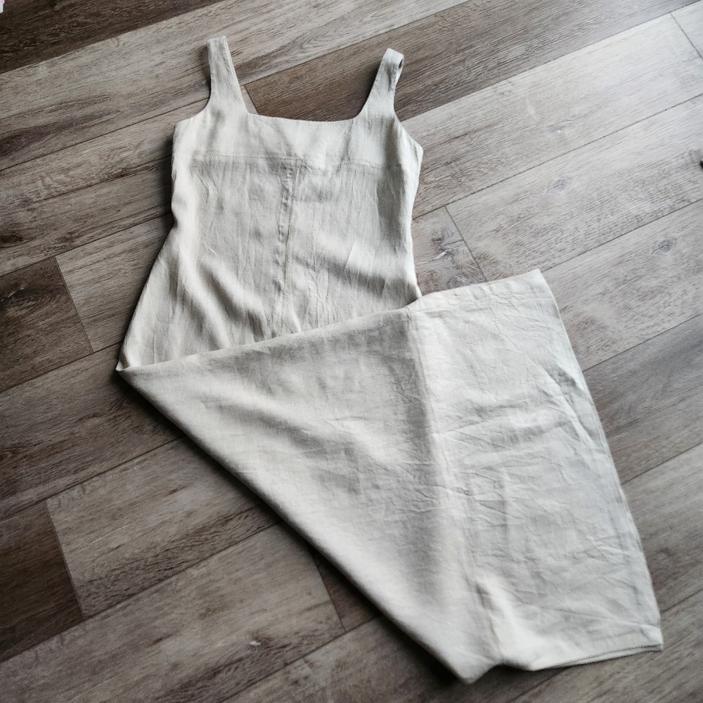Casual Corner Linen Elegant Cream Sleeveless Dress; Size- 8.